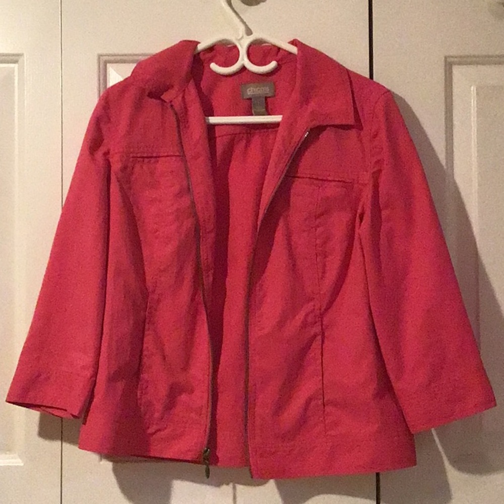 Chicos size 1 hot pink faux denim Jacket
